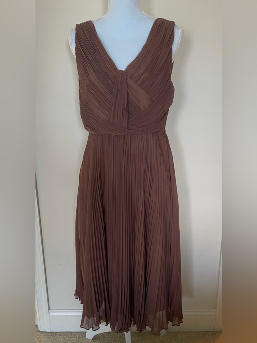 Hoss Intropia Pleated V-Neck Brown Women’s Dress